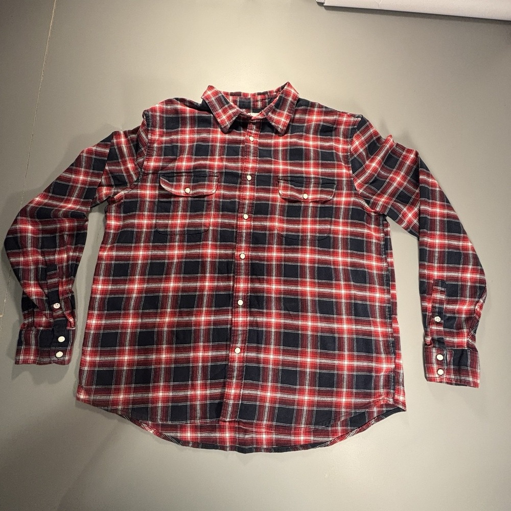 Lucky Brand Mens L/S Saturday Stretch Flannel Snap Button Shirt Red Size XL‎